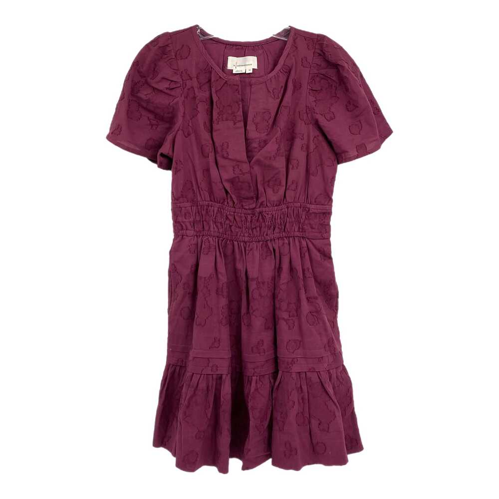 Anthropologie Maroon Embroidered V Neck Mini Dress | Size XS